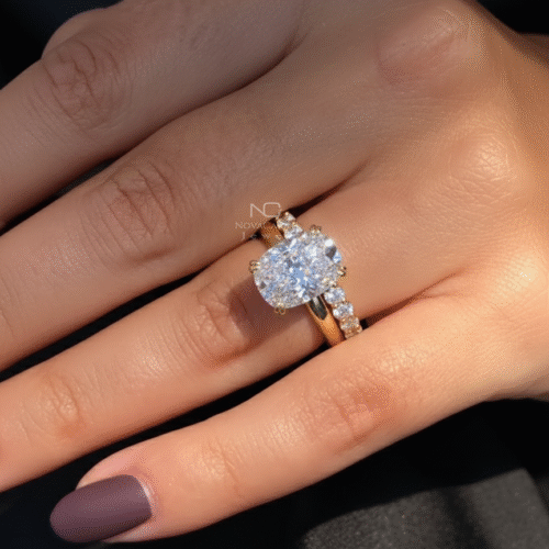 3 CT Elongated Cushion Cut Moissanite And Full Eternity Round Cut Band