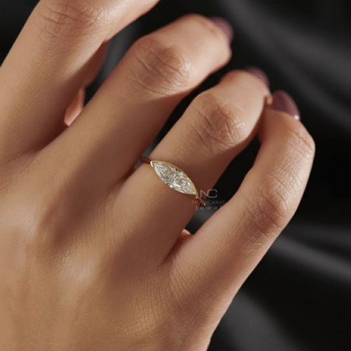 1.25 CT Marquise Cut Moissanite East-West Half Bezel Setting Signet Ring