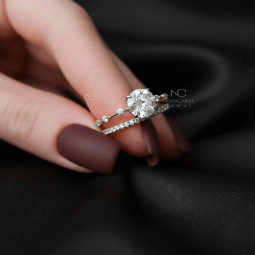 2ct Round Cut Moissanite Halo Bridal Engagement Ring Set