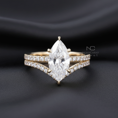 Marquise Cut Moissanite Half eternity Bridal Ring Set