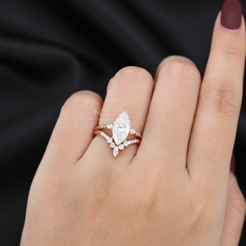 Marquise Moissanite Engagement Ring Set