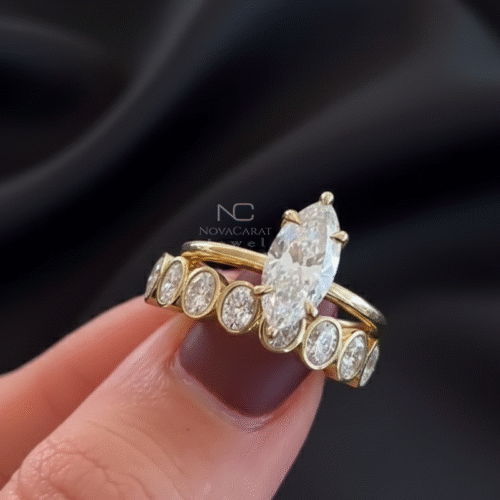 Marquise Moissanite Engagement Ring Set