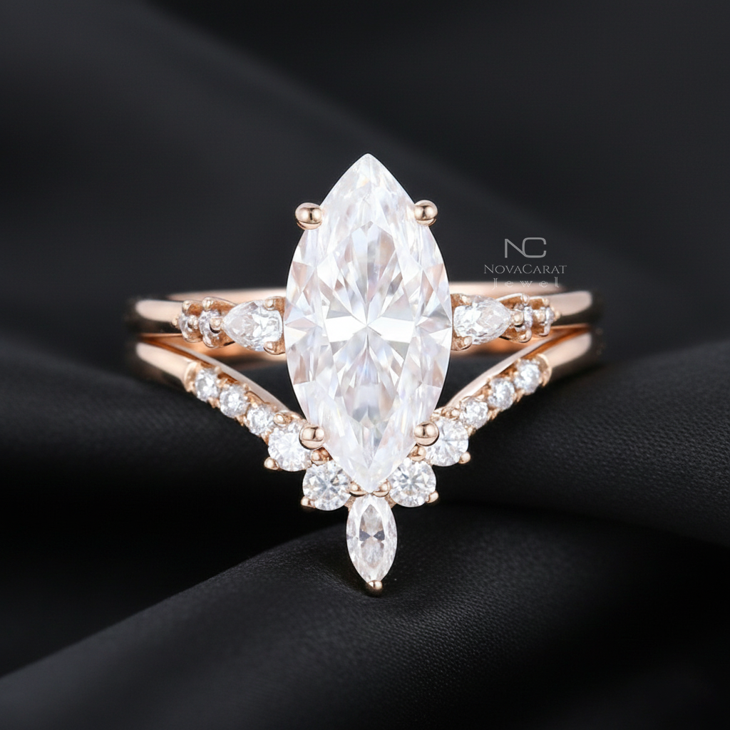 Marquise Moissanite Engagement Ring Set - Image 7