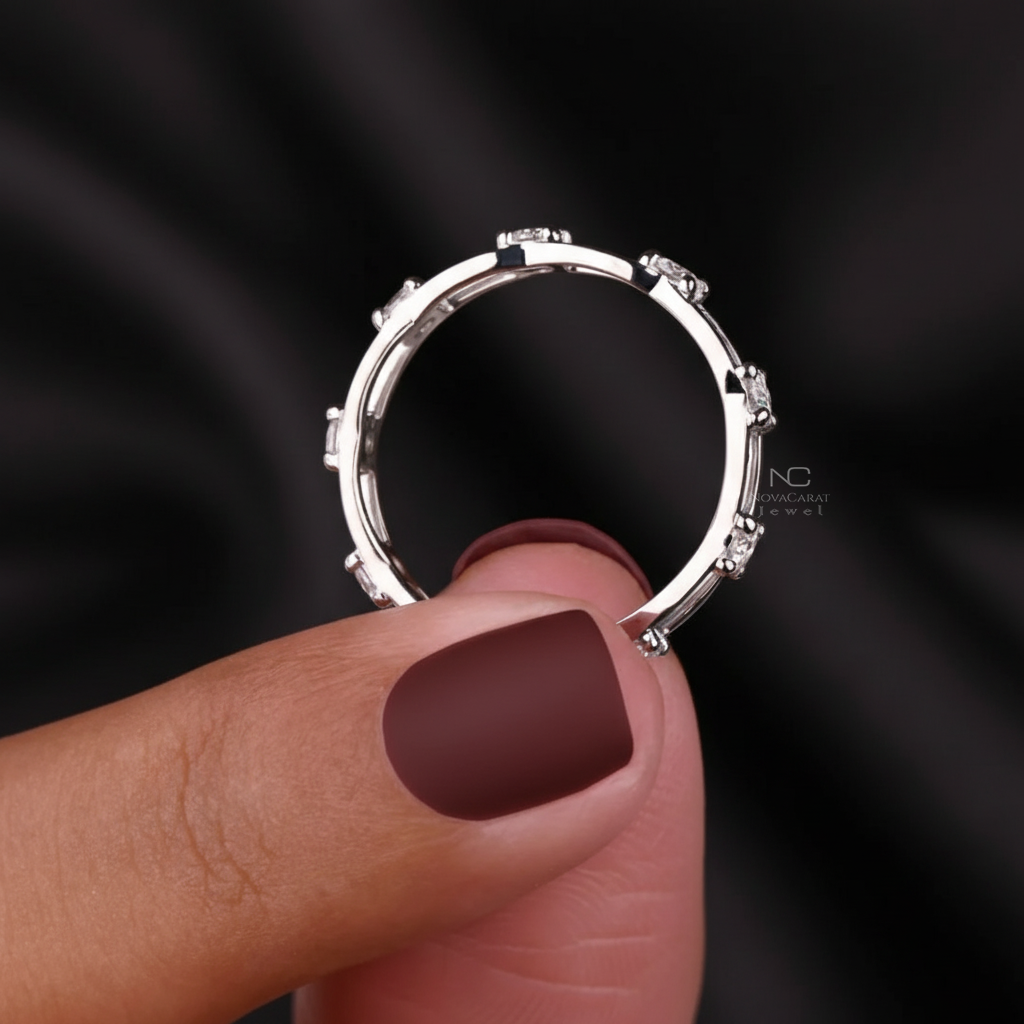 Link Chain Ring Full Eternity Wedding Band for Bride Distance Chain Ring - Image 7