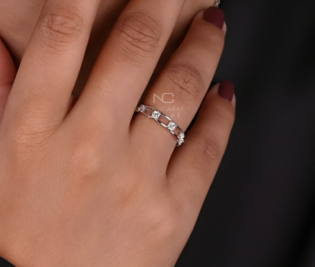 Link Chain Ring Full Eternity Wedding Band for Bride Distance Chain Ring - Image 3