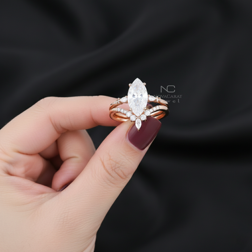 Marquise Moissanite Engagement Ring Set - Image 5