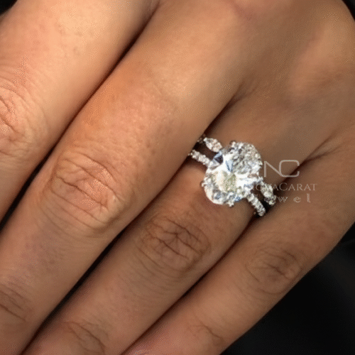 3 CT Oval Cut Moissanite Hidden Halo Wedding Ring Set