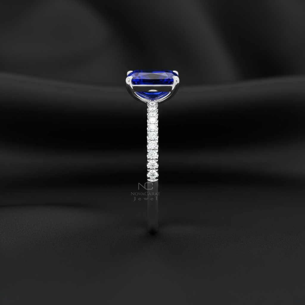 Pear & Emerald Moissanite Blue Gemstone Toi Et Moi Engagement Ring - Image 4