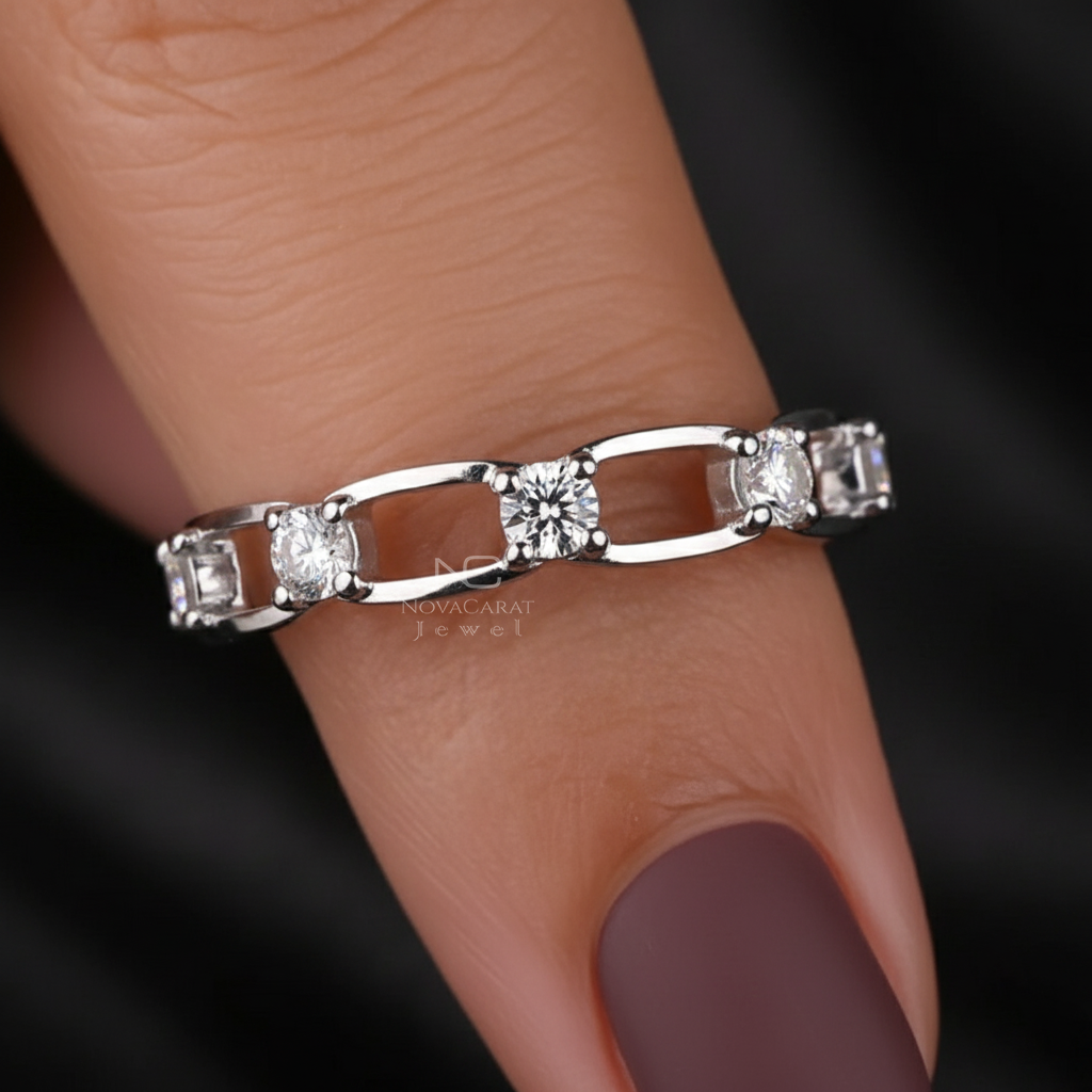 Link Chain Ring Full Eternity Wedding Band for Bride Distance Chain Ring - Image 4