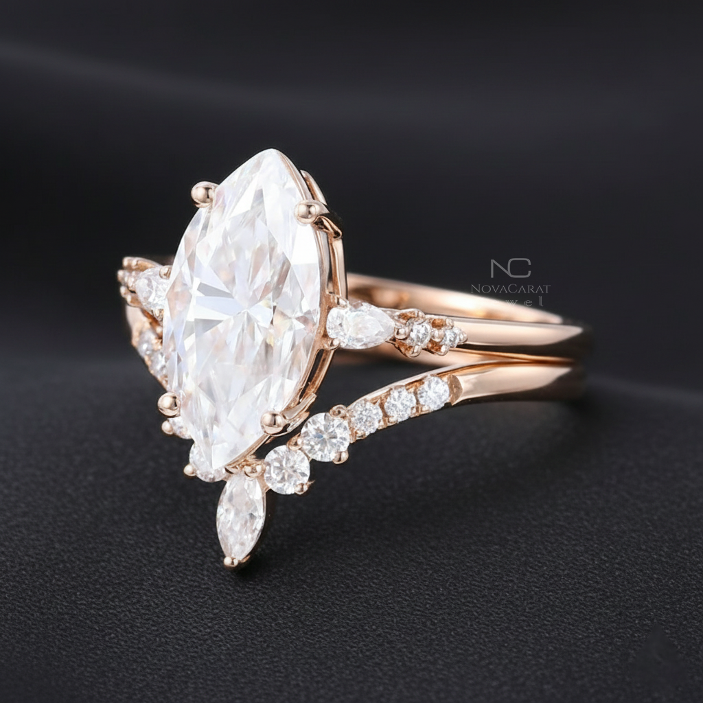 Marquise Moissanite Engagement Ring Set - Image 8