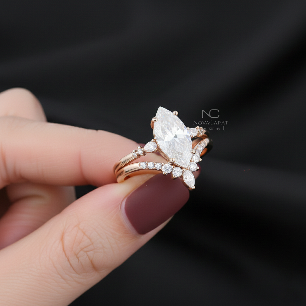 Marquise Moissanite Engagement Ring Set - Image 2