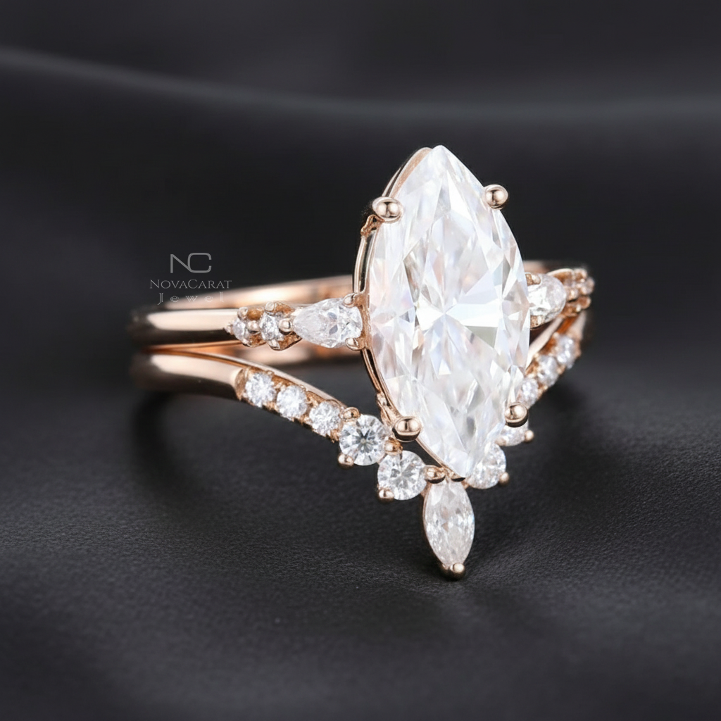 Marquise Moissanite Engagement Ring Set - Image 6