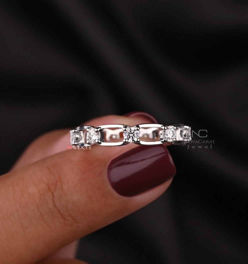Link Chain Ring Full Eternity Wedding Band for Bride Distance Chain Ring - Image 5