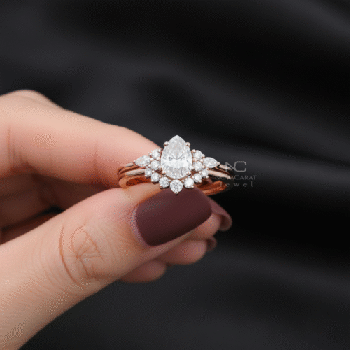 1.5ct Pear Shaped Moissanite Engagement Ring Set