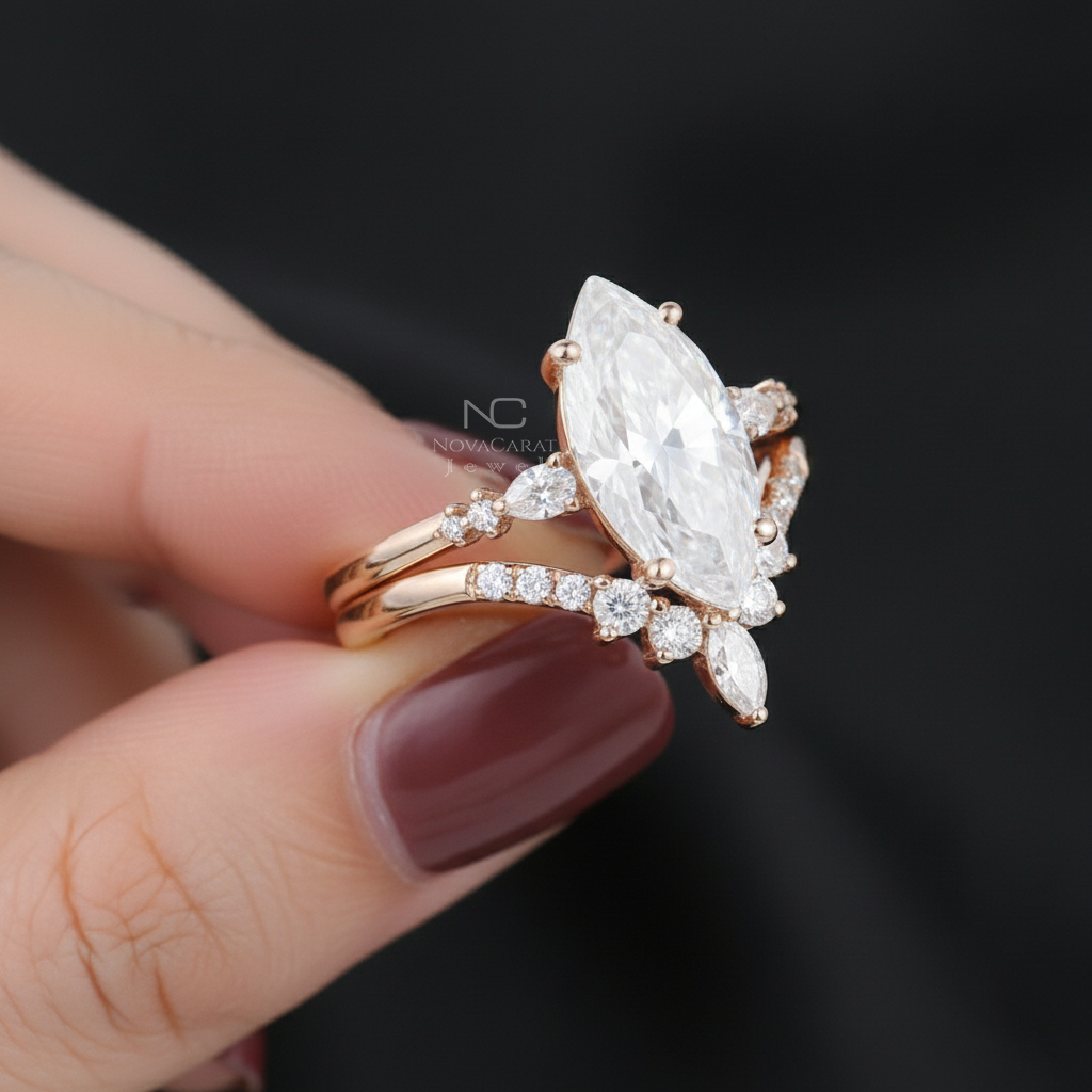 Marquise Moissanite Engagement Ring Set - Image 4