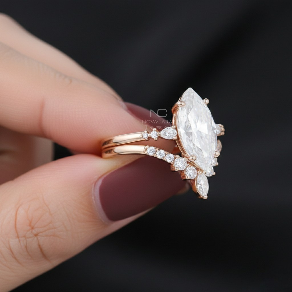 Marquise Moissanite Engagement Ring Set - Image 3