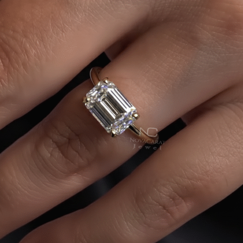 East-west emerald cut lab grown diamond ring in 14k yellow gold worn on hand, a chic solitaire engagement or anniversary ring designed for her. Unique East West Engagement Ring, 14k Solid Gold Ring, East West Emerald Cut Lab Grown Diamond Solitaire Engagement Ring, Unique Solitaire Diamond Ring, 18K Yellow Gold Wedding Ring, Engagement Bridel Ring, Handmade Stylish Ring, East West Solitaire Ring, Minimalist Ring, Dainty Diamond Ring, Wedding Gift for her, Gold Women Ring, Gift For Her